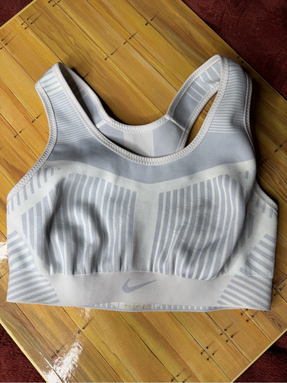 Nike Seamless Light Gray and White Racerback Sports Bra